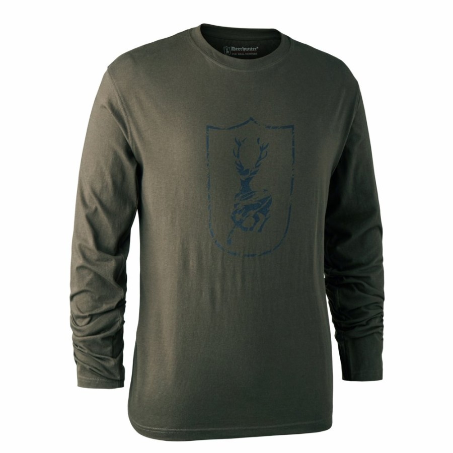 Herre Deerhunter | Logo T-Shirt Med Lange Aermer Bark Green