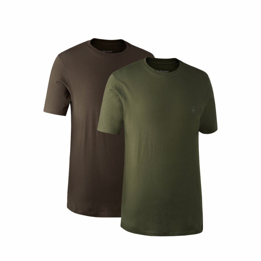 Herre Deerhunter | T-Shirt 2 Pak Green/Brown Leaf