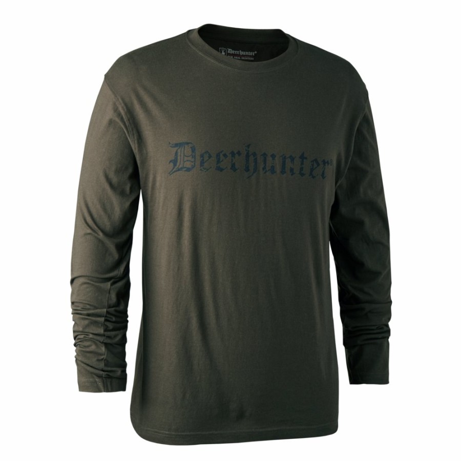 Herre Deerhunter | Logo T-Shirt Med Lange Aermer Bark Green